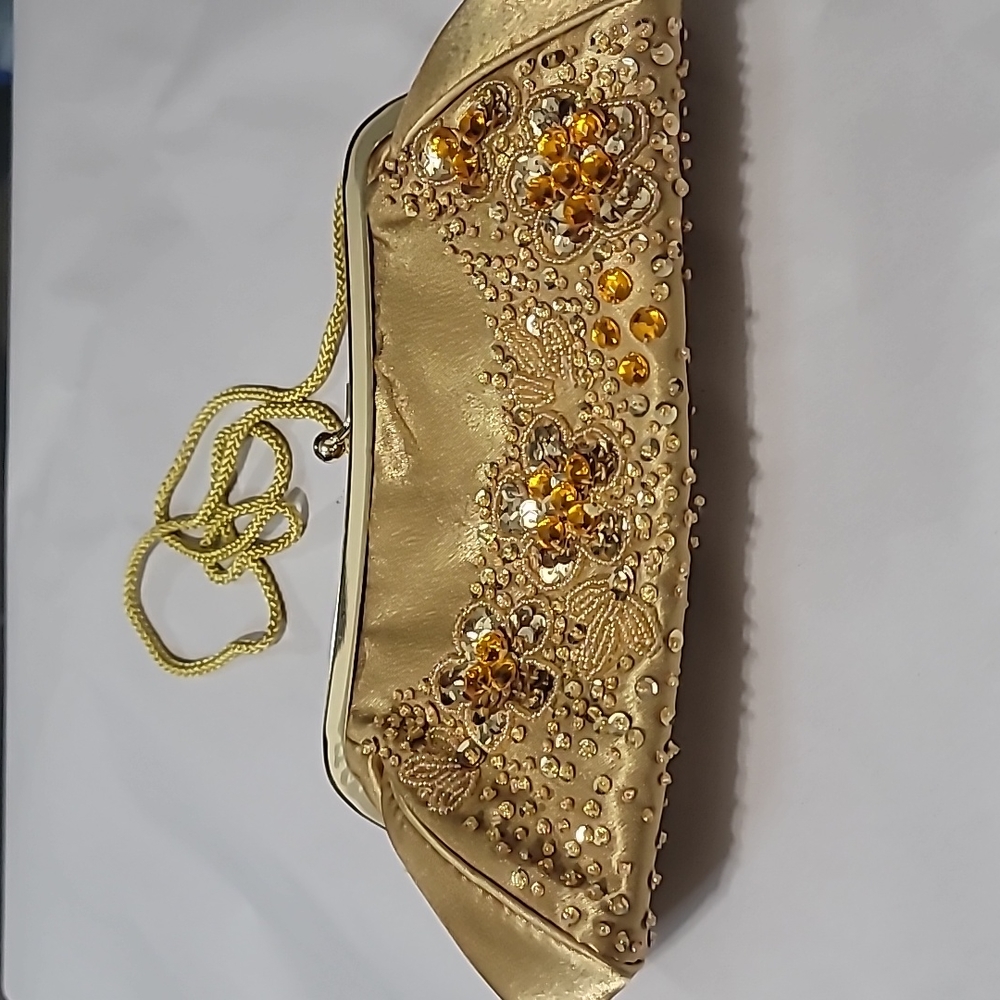 Gold Beaded Rhinestone Crossbody Bag